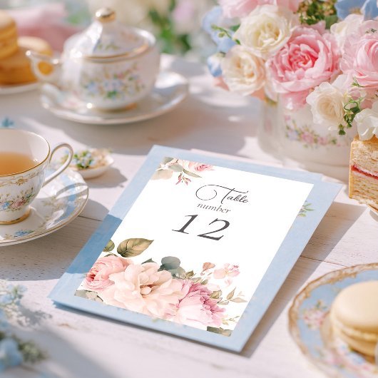 Numéro De Table Rose romantique à fleurs aquarelle mariage