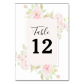 Numéro De Table Rose rose pâle Aquarelle Florale Vert (Dos)