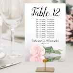 Numéro De Table Rose rose rose pâle Élégant Tableau de siège de ma<br><div class="desc">Ces cartes de numéro de table vous permettront de trouver facilement votre place à la réception de votre mariage. Elles présentent un design simple mais élégant avec une calligraphie en dentelle et une rose rose rose pâle et rose pâle allongée sur son côté avec des vagues ondulées et des reflets....</div>