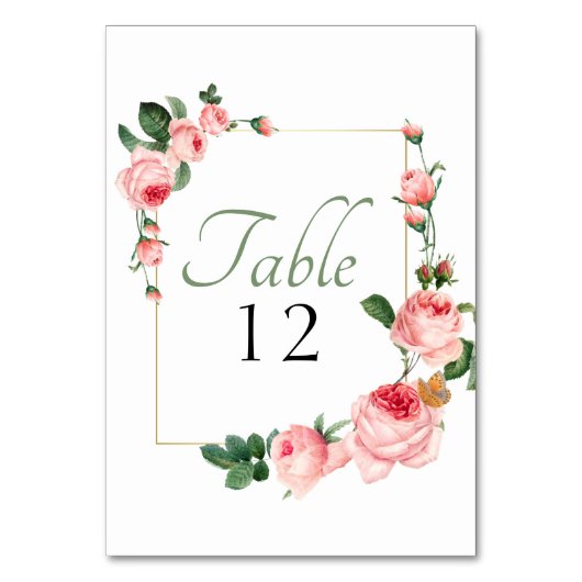 Numéro De Table Rose rose rougissant Floral Mariage élégant (Par défaut)