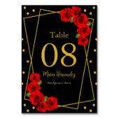 Numéro De Table Rose rouge Noir et or Quinceañera (Dos)