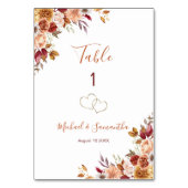 Numéro De Table Rose rustique et Mariage de automne Chrysanthemum (Dos)