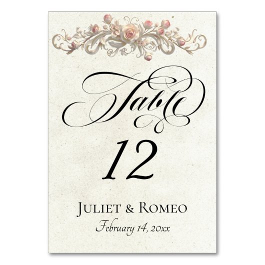 Numéro De Table Rose Scroll - Crème (Par défaut)