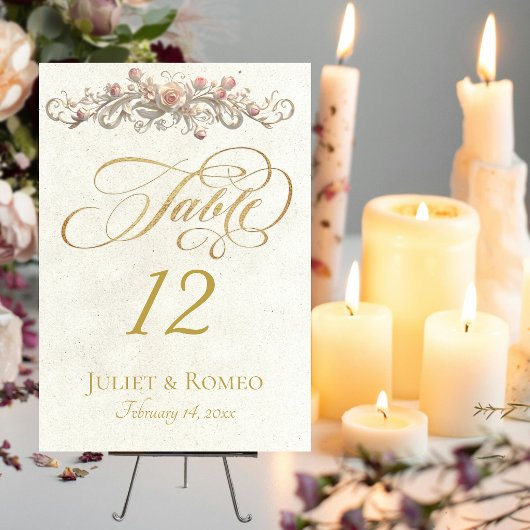 Numéro De Table Rose Scroll - Crème