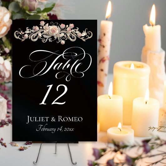 Numéro De Table Rose Scroll - Noir