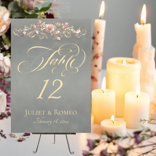 Numéro De Table Rose Scroll & Ruban - Sauge