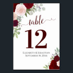 Numéro De Table Roses aquarelle Elégant Mariage rouge Bourgogne<br><div class="desc">Ces belles cartes de numéro de table mariage présentent un design chic boho élégant avec des roses d'aquarelle peints à la main dans les tons bordeaux, rouge et rose roux. Un moyen parfait de rendre votre réception de mariage belle et aider vos invités à trouver la bonne table en même...</div>