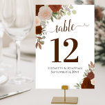 Numéro De Table Roses aquarelle Elegant rouille Mariage orange<br><div class="desc">Ces belles cartes de numéro de table mariage présentent un design chic boho élégant avec des roses d'aquarelle peints à la main dans les tons de rouille orange, de bois brûlé et de pêche de corail. Un moyen parfait de rendre votre réception de mariage belle et aider vos invités à...</div>