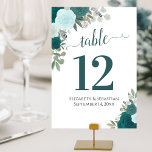 Numéro De Table Roses aquarelle Elégant Turquoise Turquoise Mariag<br><div class="desc">Ces belles cartes de numéro de table mariage présentent un design chic boho élégant avec des roses d'aquarelle peints à la main dans les tons turquoises, turquoise, aqua et cyan. Un moyen parfait de rendre votre réception de mariage belle et aider vos invités à trouver la bonne table en même...</div>