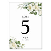 Numéro De Table Roses blanches Élégant Mariage floral (Dos)