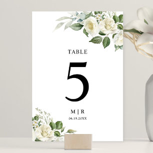 Numéro De Table Roses blanches Élégant Mariage floral