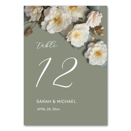Numéro De Table Roses blanches Fleurs 3D Mariage (Dos)