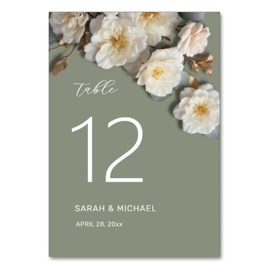 Numéro De Table Roses blanches Fleurs 3D Mariage (Par défaut)