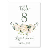 Numéro De Table Roses blanches, hydrangée, feuillage vert Numéro d (Dos)