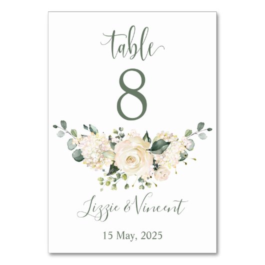 Numéro De Table Roses blanches, hydrangée, feuillage vert Numéro d (Par défaut)
