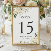 Numéro De Table Roses blanches vertes Floral Mariage Numéro de tab