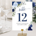 Numéro De Table Roses d'aquarelle Elegant Indigo Blue Mariage<br><div class="desc">Ces belles cartes de numéro de table mariage présentent un design chic boho élégant avec des roses d'aquarelle peints à la main dans les tons bleu poussiéreux, indigo et marine. Un moyen parfait de rendre votre réception de mariage belle et aider vos invités à trouver la bonne table en même...</div>
