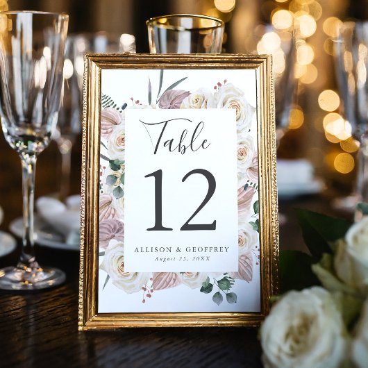 Numéro De Table Roses d'aquarelle et Mariage d'orchidées