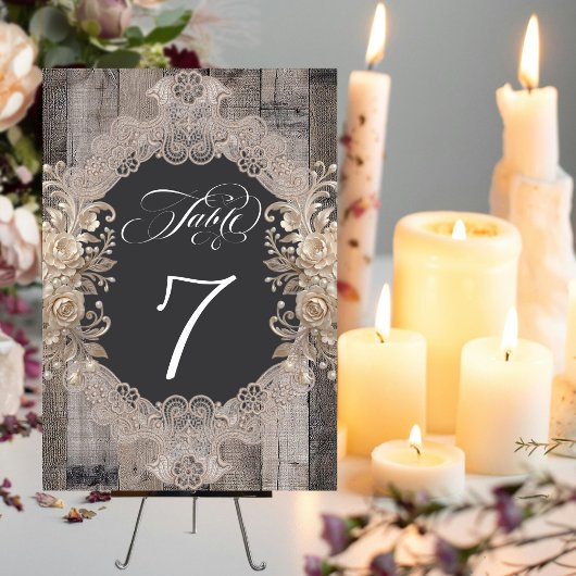 Numéro De Table Roses & Dentelle - Bois