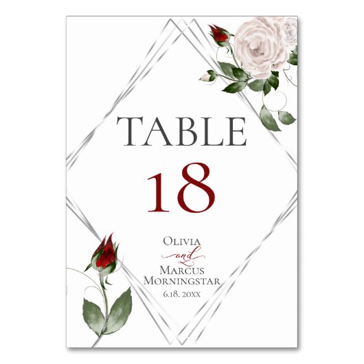 NUMÉRO DE TABLE | Roses en aquarelle rose et caber (Dos)