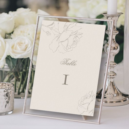 Numéro De Table Roses Faux Embossed Ecru Formal Elegant Wedding