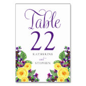 Numéro De Table Roses jaunes | Violets Boho Floral Mariage (Dos)