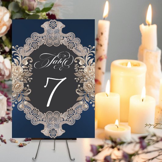 Numéro De Table Roses & Lace - Bleu foncé