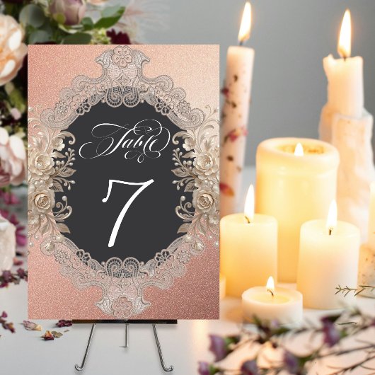 Numéro De Table Roses & Lace - Or rose