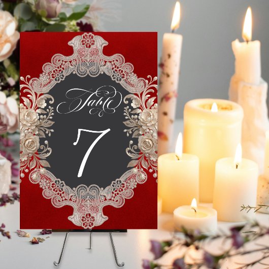 Numéro De Table Roses & Lace - Rouge
