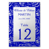 Numéro De Table Roses modernes en argent sur Royal Blue (Dos)