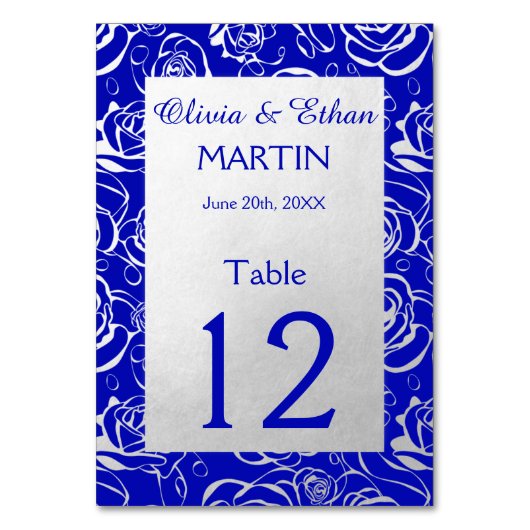 Numéro De Table Roses modernes en argent sur Royal Blue (Par défaut)