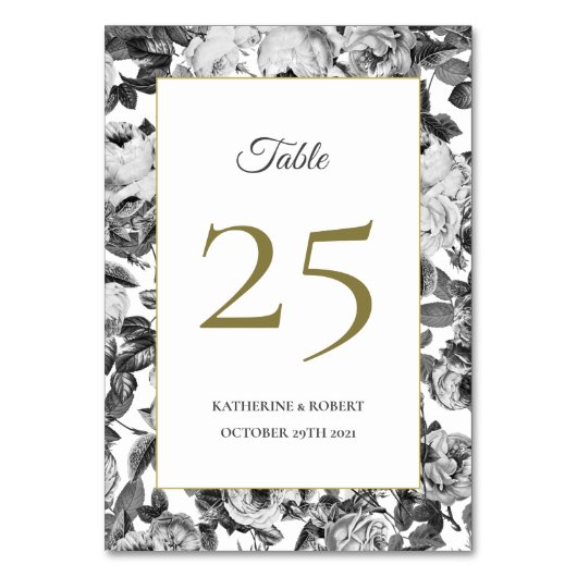 Numéro De Table Roses Noires Et Blanches Élégantes (Par défaut)