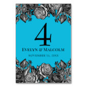 Numéro De Table Roses noires et blanches Mariage bleu électrique (Dos)