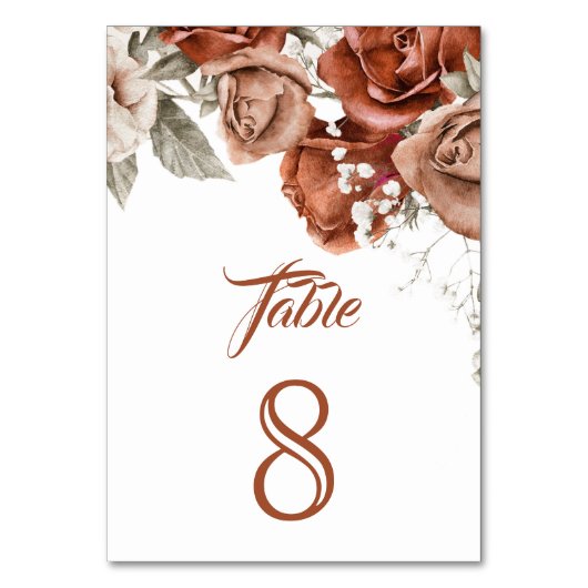 Numéro De Table Roses orange brûlés Terracotta Mariage floral (Dos)