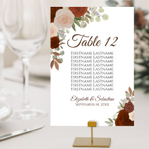 Numéro De Table Roses Orange rouille Élégant tableau de mariage