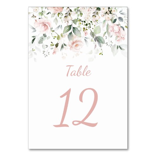 Numéro De Table Roses rose pâle et verdure vert Sage (Dos)