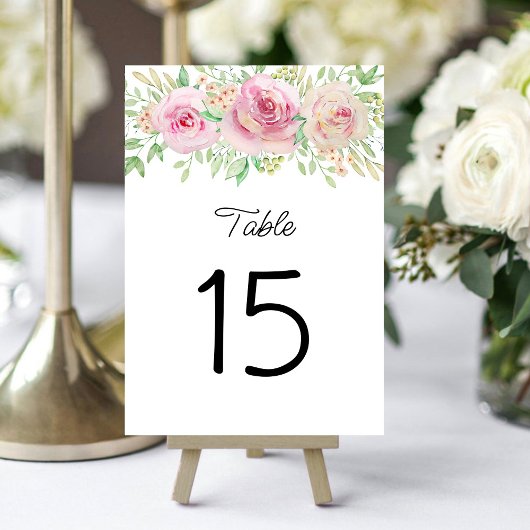 Numéro de table roses rose poudré élégant