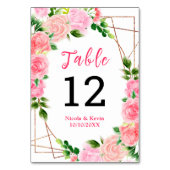 Numéro De Table Roses roses avec feuillage de mariage (Dos)