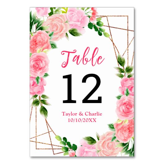 Numéro De Table Roses roses roses avec Mariage de feuillage Numéro (Par défaut)