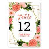 Numéro De Table Roses rouges corail avec feuillage (Dos)