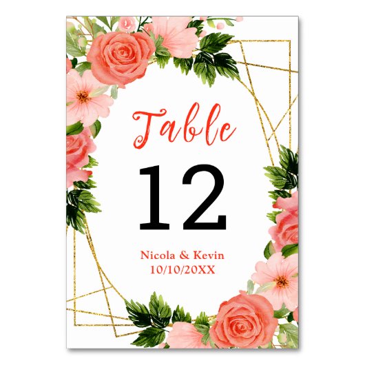 Numéro De Table Roses rouges corail avec feuillage (Par défaut)