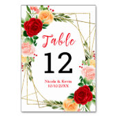 Numéro De Table Roses rouges et orange romantiques (Dos)