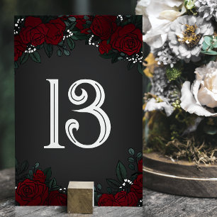 Numéro De Table Roses Rouges Gypsophile Romance Sombre Mariage