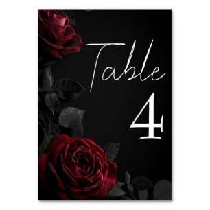 Numéro De Table Roses Rouges sur Mariage Floral Gothique Noir et S