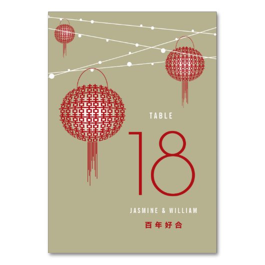 Numéro De Table Rouge Double Joyeux Lanternes Chic Mariage chinois (Dos)