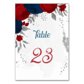 Numéro De Table rouge et bleu marine fleurs argent feuille mariage (Dos)