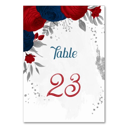 Numéro De Table rouge et bleu marine fleurs argent feuille mariage (Par défaut)