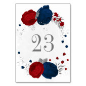 Numéro De Table rouge & fleurs bleues marine feuilles argentées ma (Dos)