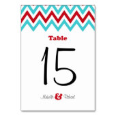 Numéro De Table Rouge moderne et Aqua Chevron & Lovebirds Mariage (Dos)