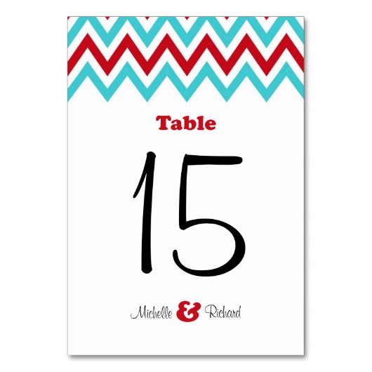 Numéro De Table Rouge moderne et Aqua Chevron & Lovebirds Mariage (Par défaut)